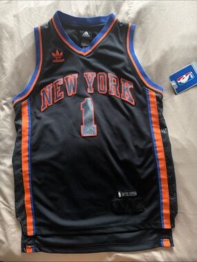 adidas Black New York Basketball Jersey with Orange & Blue Trim